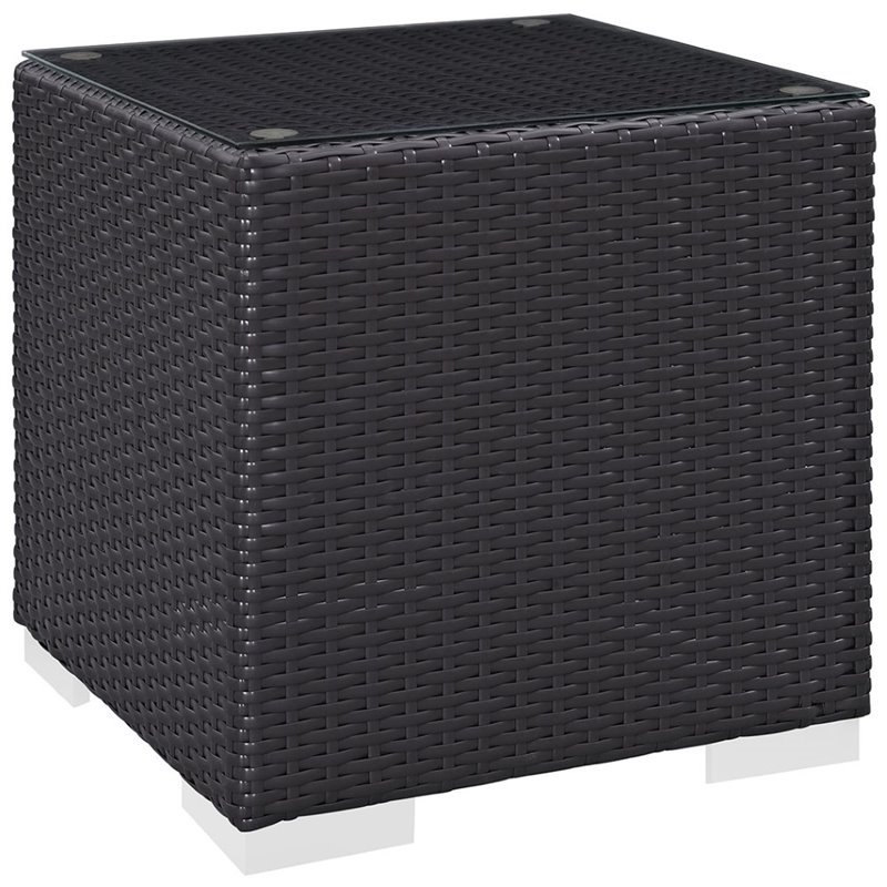 Home Square 2 Piece Aluminum/Rattan Square Patio End Table Set in Espresso
