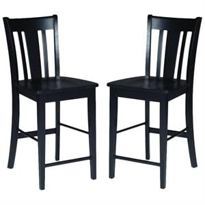 Home Square 2 Piece Solid Wood 24&quotH Counter Stool Set in Black