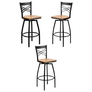 Home Square 30&quot Swivel Metal Bar Stool Black and Natural - Set of 3