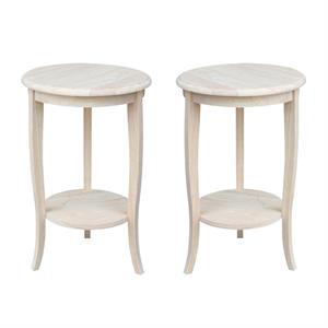 Home Square 2 Piece Solid Wood 24&quotH Round End Table Set in Unfinished Natural