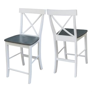 Home Square 2 Piece Solid Wood X-Back 24&quot Counter Stool Set - White/Heather Gray