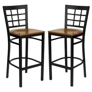 Home Square Hercules 31&quot Back Metal Bar Stool in Cherry - Set of 2
