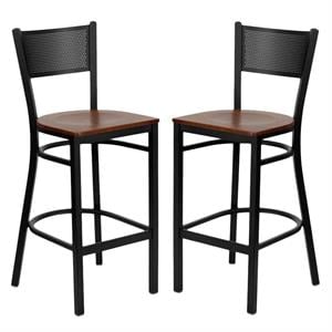 Home Square Hercules 31&quot Back Metal Bar Stool in Cherry/Black - Set of 2