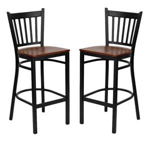 Home Square Hercules 29&quot Back Metal Bar Stool in Cherry - Set of 2