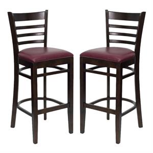 Home Square 31&quot Ladder Back Bar Stool in Walnut Finish - Set of 2
