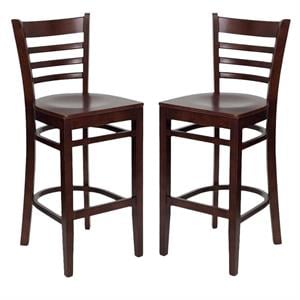 Home Square Hercules 31&quot Ladder Back Wooden Stool in Mahogany - Set of 2