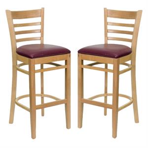Home Square Hercules 31&quot Ladder Back Stool with Burgundy Seat - Set of 2