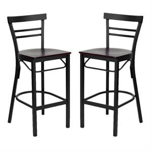 Home Square 29&quot Back Metal Bar Stool in Mahogany/Black - Set of 2