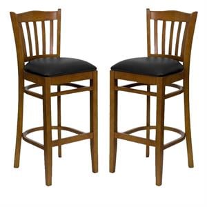 Home Square Hercules 31&quot Bar Stool in Cherry with Black Seat - Set of 2