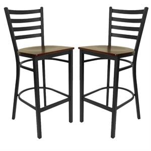 Home Square Hercules Series 29&quot Ladder Back Bar Stool in Mahogany - Set of 2