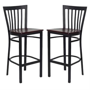 Home Square Hercules 29&quot Back Bar Stool in Mahogany/Black - Set of 2