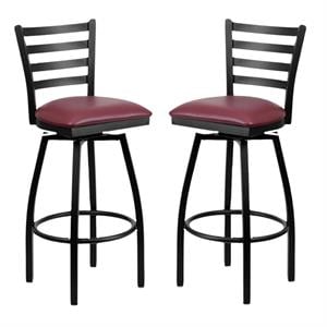 Home Square Hercules 32&quot Swivel Metal Bar Stool in Black and Burgundy - Set of 2