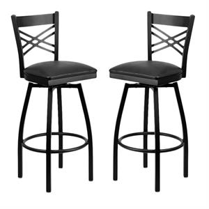 Home Square Hercules 32&quot X Back Swivel Metal Bar Stool in Black - Set of 2