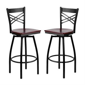 Home Square Hercules 30&quot Swivel Metal Bar Stool in Mahogany and Black - Set of 2