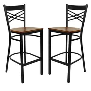 Home Square Hercules 29&quot Back Bar Stool in Cherry/Black - Set of 2