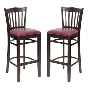 Home Square Hercules 31&quot Bar Stool in Walnut with Burgundy Seat - Set of 2