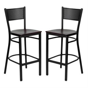 Home Square 29&quot Back Metal Bar Stool in Mahogany Finish - Set of 2