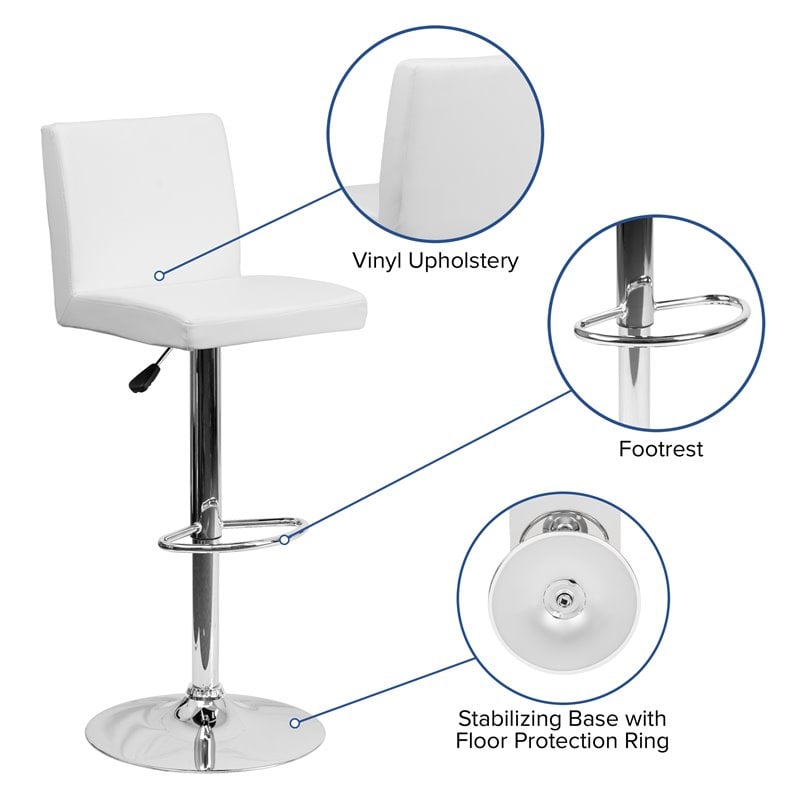 Home Square Contemporary Bar Stool in White Finish - Set of 3