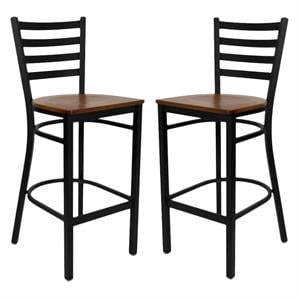 Home Square Hercules 31&quot Ladder Back Metal Bar Stool in Cherry - Set of 2