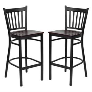Home Square Hercules 29&quot Back Metal Bar Stool in Mahogany Finish - Set of 2