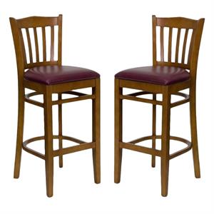 Home Square Hercules 31&quot Bar Stool in Cherry with Burgundy Seat - Set of 2
