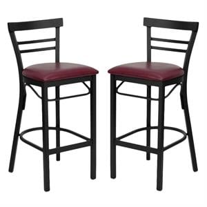 Home Square Hercules 31&quot Back Bar Stool in Burgundy/Black - Set of 2