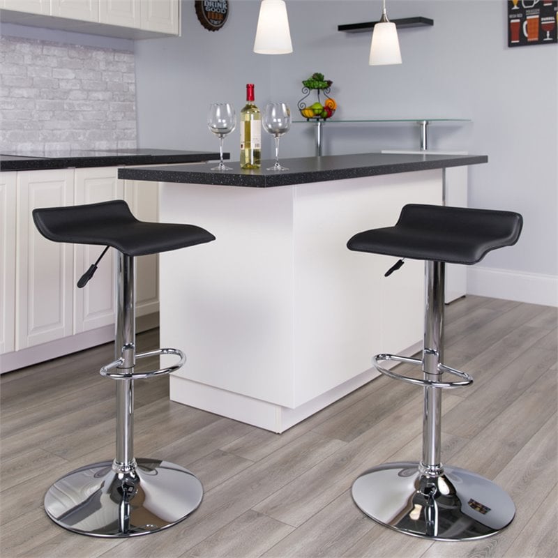Home Square Backless Vinyl Upholstery Bar Stool in Black - Set of 3