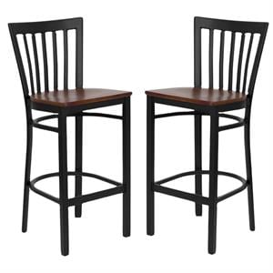Home Square Hercules 29&quot Back Metal Counter Stool in Cherry/Black - Set of 2