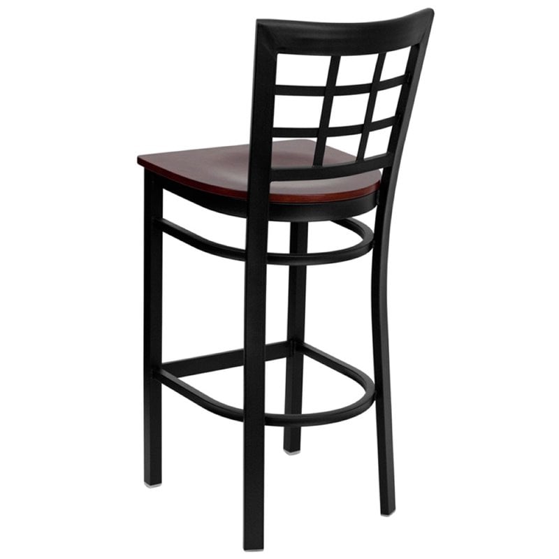 Home Square Hercules Series Back Metal Bar Stool in Mahogany - Set of 2