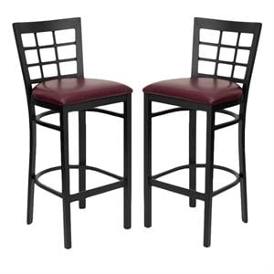 Home Square Hercules 31&quot Back Metal Bar Stool in Burgundy Finish - Set of 2