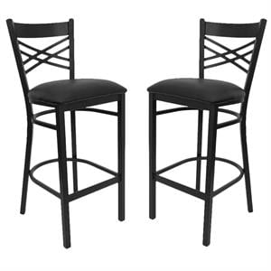 Home Square Hercules 31&quot Back Metal Bar Stool in Black - Set of 2