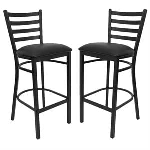 Home Square Hercules 31&quot Ladder Back Metal Bar Stool in Black - Set of 2