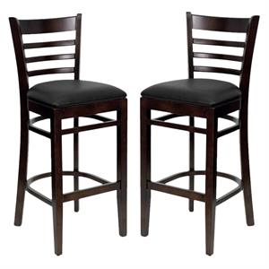Home Square Hercules Series 31&quot Ladder Back Bar Stool in Walnut - Set of 2