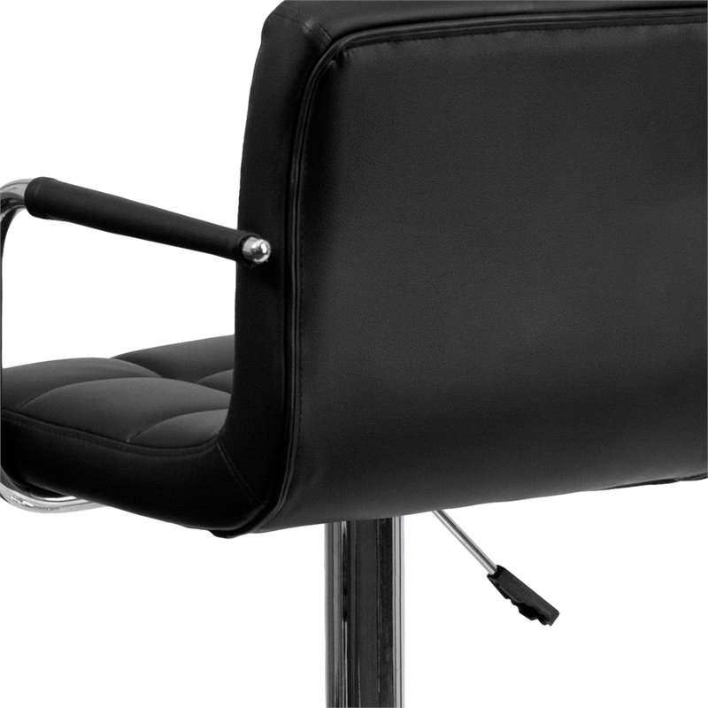 Home Square Quilted Adjustable Bar Stool with Arms in Black - Set of 2