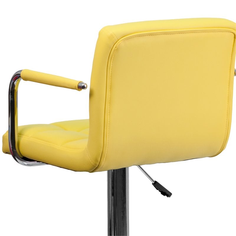 Home Square Quilted Adjustable Bar Stool with Arms in Yellow - Set of 2