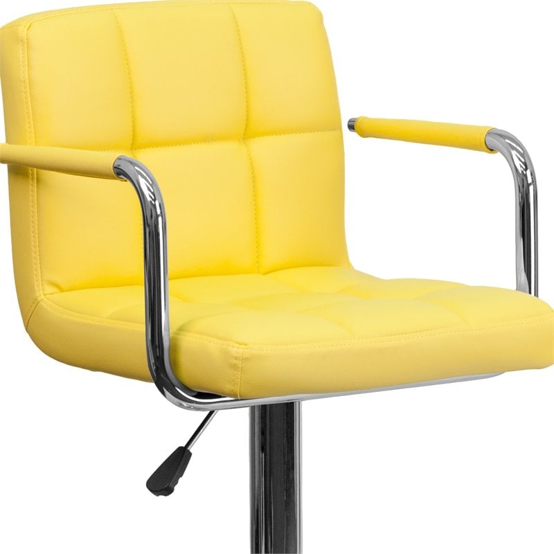 Home Square Quilted Adjustable Bar Stool with Arms in Yellow - Set of 2