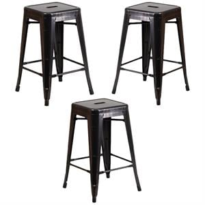 Home Square 24&quot Counter Stool in Black and Antique Gold - Set of 3