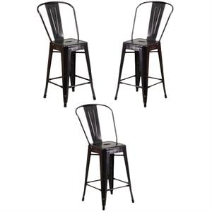 Home Square 24&quot Metal Counter Stool in Black & Antique Gold - Set of 3