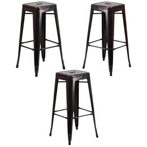 Home Square 30&quot Backless Metal Bar Stool in Black and Antique Gold - Set of 3