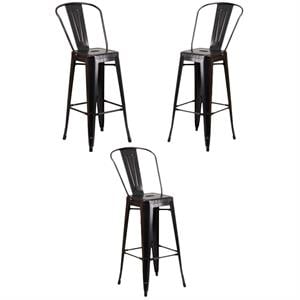 Home Square 30&quot Bar Stool in Black and Antique Gold - Set of 3