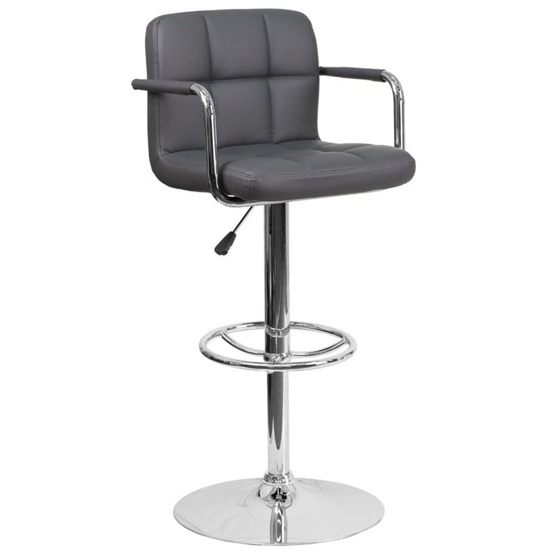 Home Square Faux Leather Quilted Adjustable Bar Stool in Gray - Set of 3