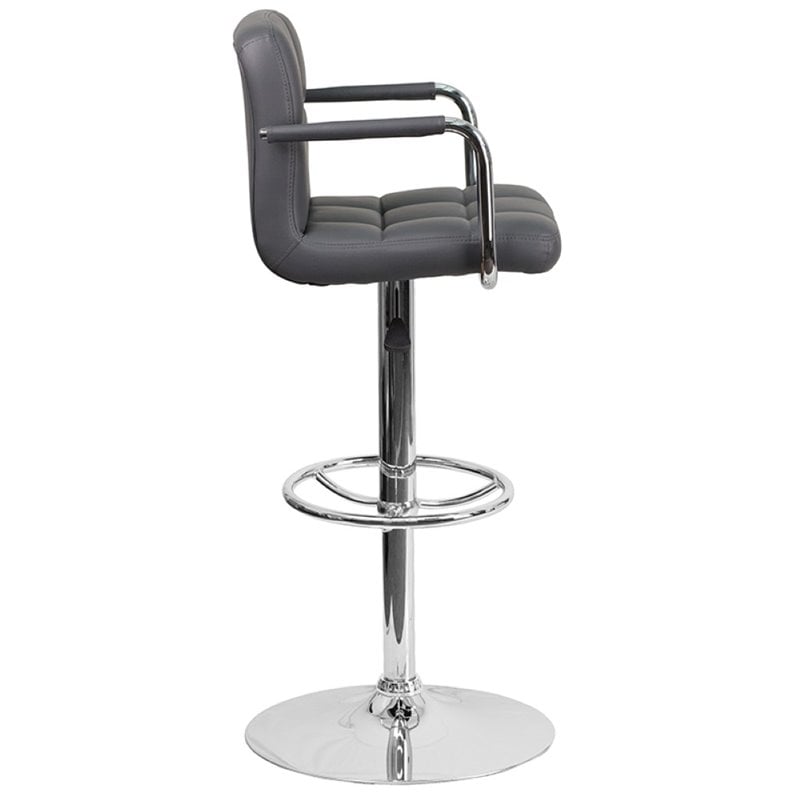 Home Square Faux Leather Quilted Adjustable Bar Stool in Gray - Set of 3