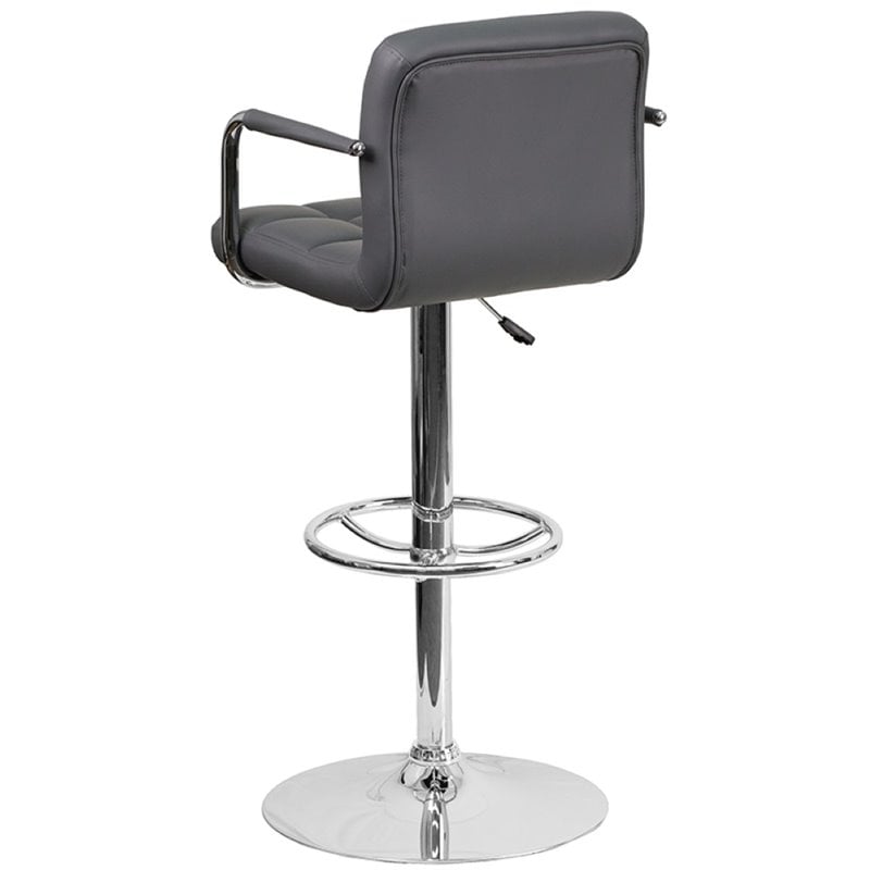 Home Square Faux Leather Quilted Adjustable Bar Stool in Gray - Set of 3