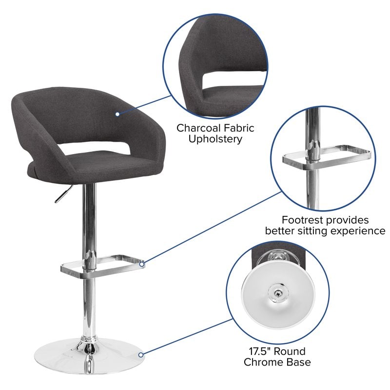Home Square Fabric Adjustable Swivel Bar Stool in Black Finish - Set of 3
