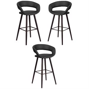 Home Square 29&quot High Faux Leather Wood Bar Stool in Black - Set of 3