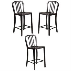 Home Square 24&quot Metal Counter Stool in Black and Antique Gold - Set of 3