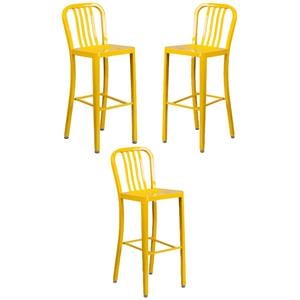 Home Square 30&quot Metal Vertical Slat Back Bar Stool in Yellow - Set of 3
