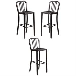 Home Square 30&quot Metal Bar Stool in Black and Antique Gold - Set of 3