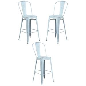 Home Square 30&quot Metal Bar Stool in Distressed Green-Blue - Set of 3