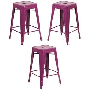 Home Square 24&quot Metal Backless Counter Stool in Purple - Set of 3